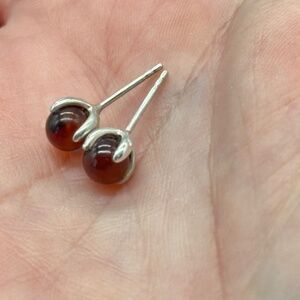 Vintage Sterling Silver 925 Baltic Cherry Amber Claw Stud Earring Jewelry 6mm